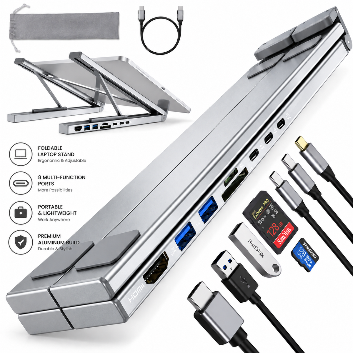 8-IN-1 LAPTOP STAND &amp; DOCKING STATION