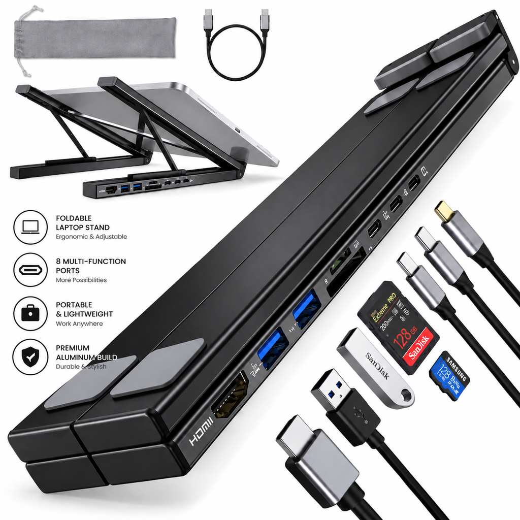 8-IN-1 LAPTOP STAND &amp; DOCKING STATION