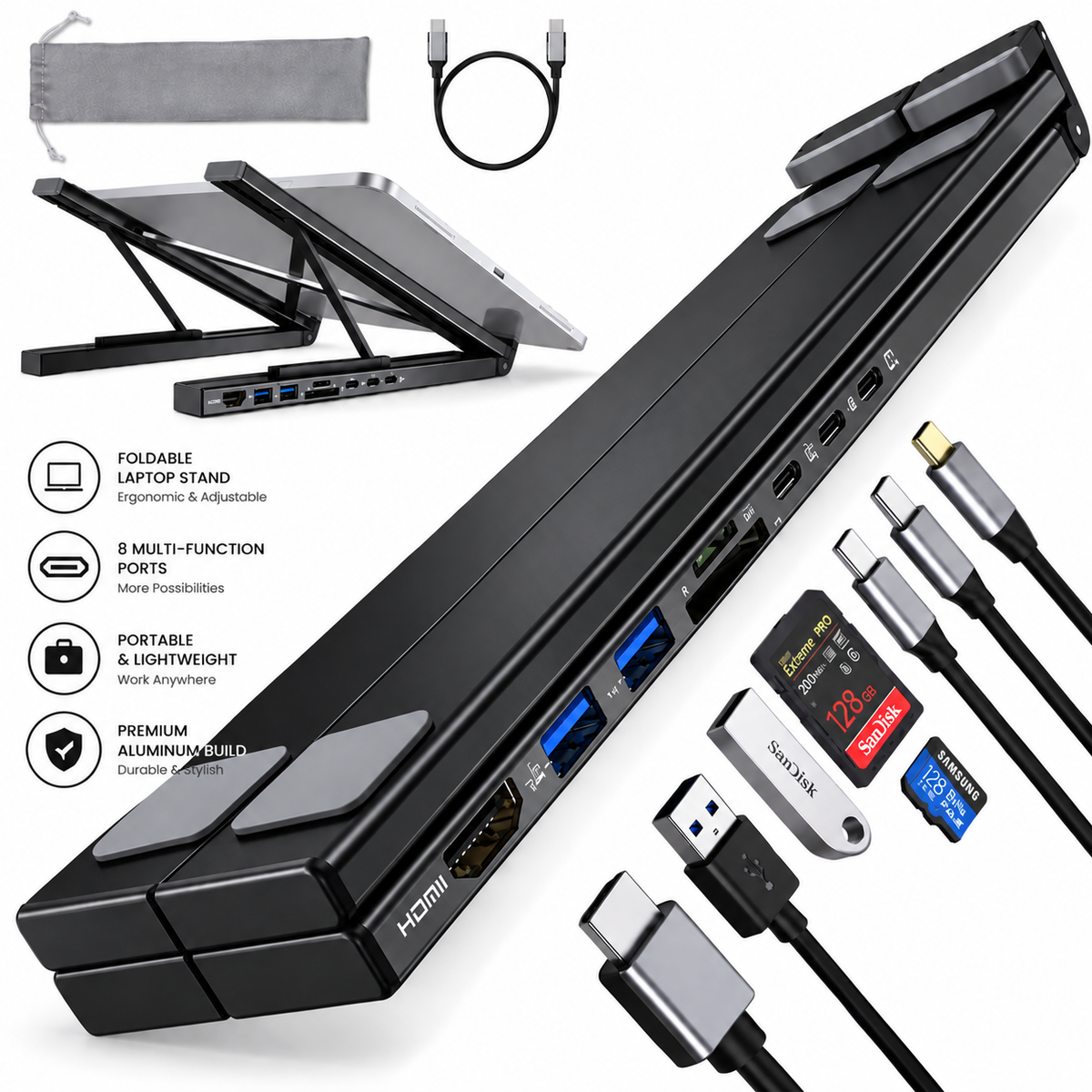 8-IN-1 LAPTOP STAND &amp; DOCKING STATION